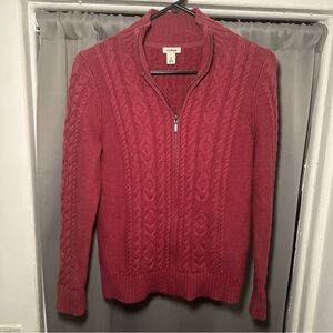 L.L. Bean Women's Preppy Zip-Up Burgundy Cotton Academia Cable Knit Sweater Sz S